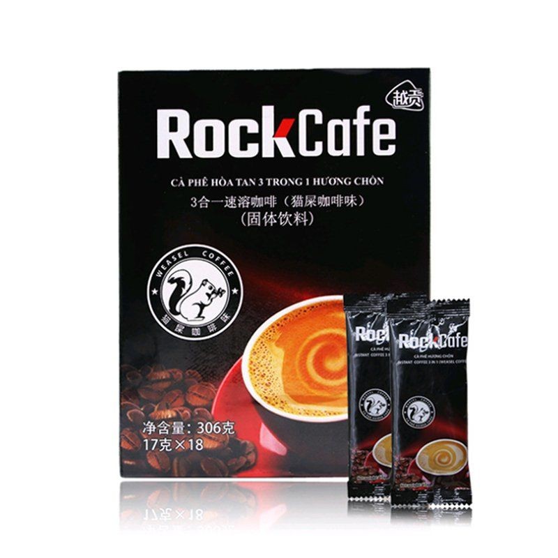 เวียดนามนําเข้ากาแฟสําเร็จรูปสามในหนึ่งเดียว RockCafe กาแฟเวียดนาม 306g กาแฟอึแมว 17g x 18 บาร์