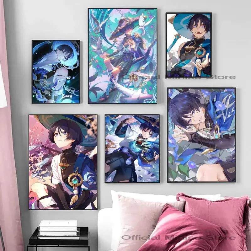 Genshin Impact Wanderer โปสเตอร์กระดาษพิมพ์ห้องนั่งเล่นห้องนอน Entrance Bar ร้านอาหาร Cafe Art ภาพวา