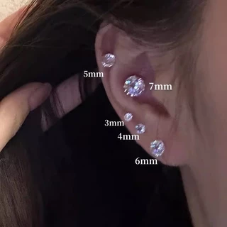 Roselife Silver 1PC คลาสสิก Unisex คริสตัล Pierced ต่างหูสตั๊ด Hypoallergenic หู Studs เครื่องประดับอุปกรณ์เสริม