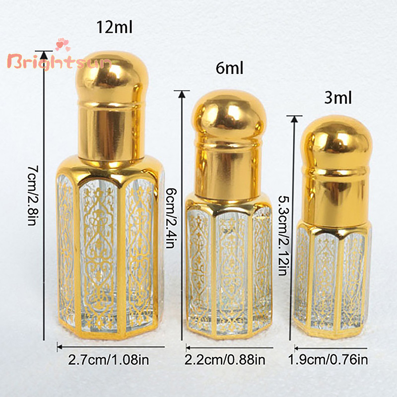 Brightsun 3/6/12ml ขวดลูกกลิ้ง Gold Dropper ขวด Travel Refillable Roll บนแก้วคอนเทนเนอร์ที่ว่างเปล่าใหม่