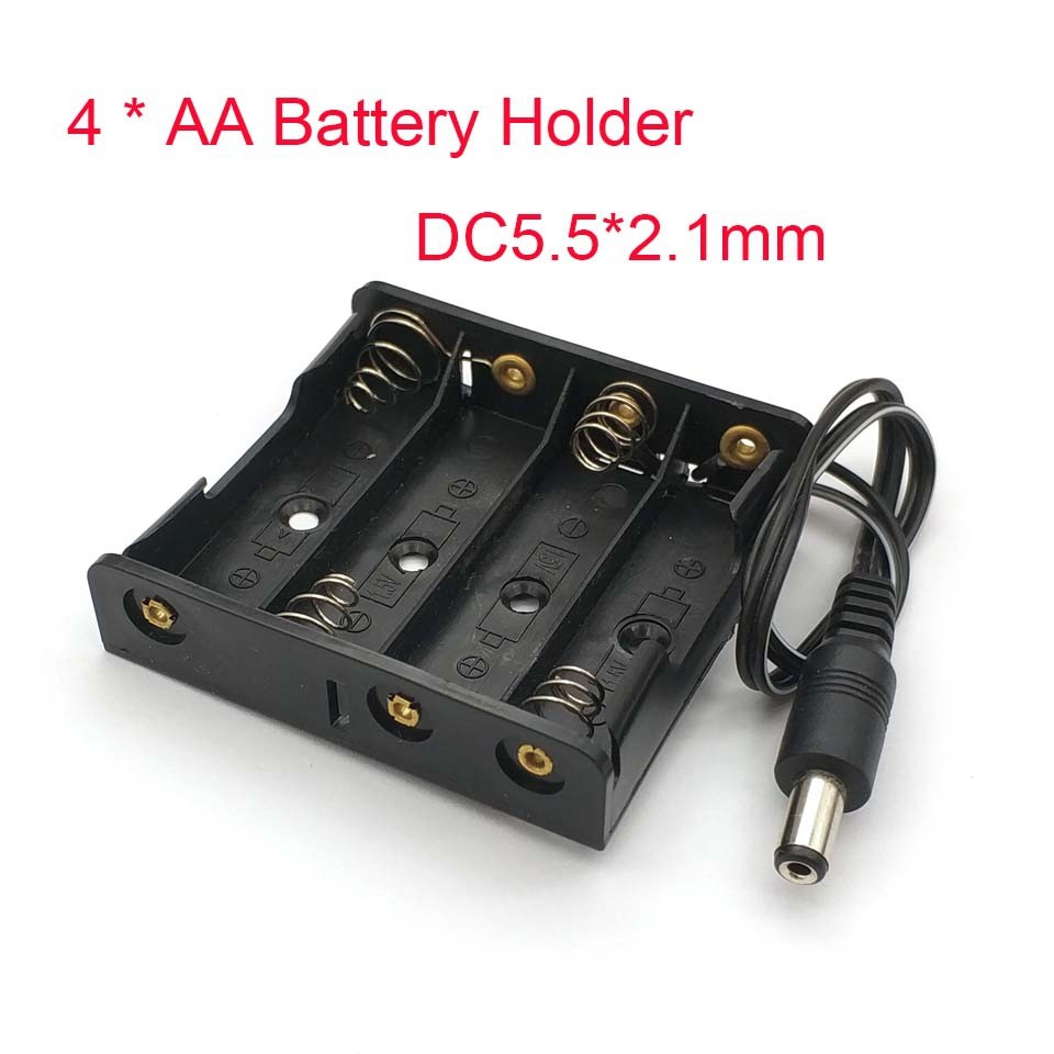 4x AA แบตเตอรี่ dc 5.5x2.1 มม.ปลั๊กไฟ 4x1.5v 6V 4AA แบตเตอรี่กล่องเก็บ diy 4 ช่อง 4 X AA