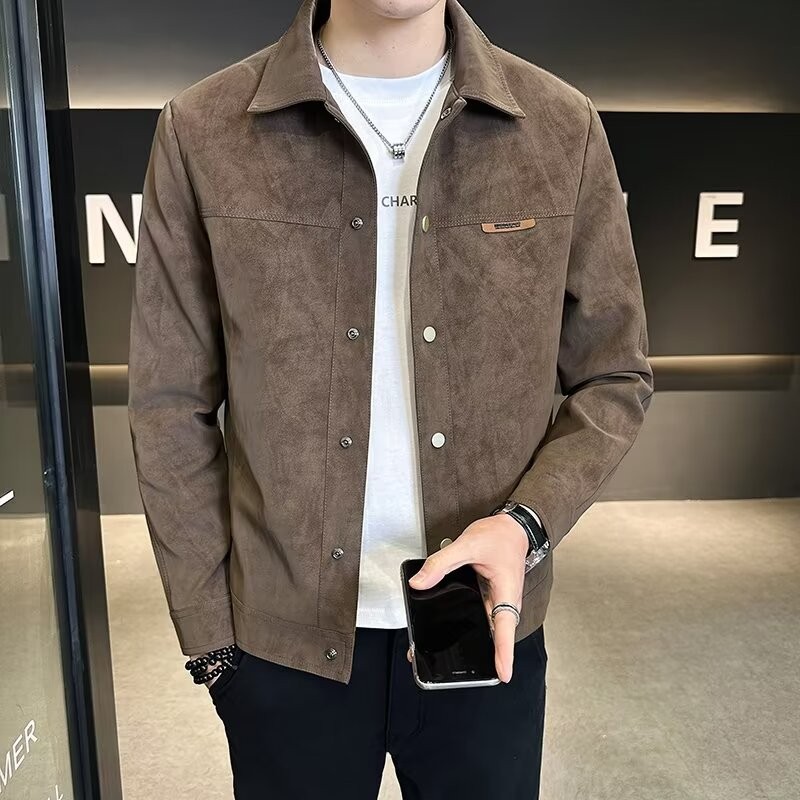 Street Wear เสื้อแจ็คเก็ตแฟชั่นหนังกลับปก