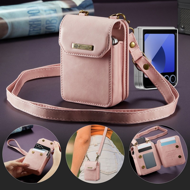 กระเป๋าสะพายข้างแบบพับได้สําหรับ Samsung Flip3/Flip4/Flip5/Flip6, Xiaomi Mix Flip, ใส่โทรศัพท์, การ์ด, ลิปสติก, หูฟัง