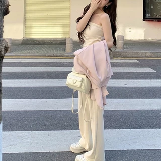 ใหม่! ชุดเซ็ท 2 ชิ้น เสื้อเกาะอก + กางเกงขายาวสีพื้น ดีไซน์สวยงาม สวมใส่สบายที่เพิ่มความทันสมัยให้กับทุกวันของคุณ
