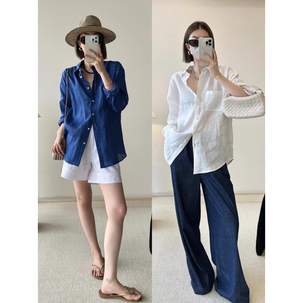 เสื้อเชิ้ตแขนยาวผ้าลินินผู้หญิงฤดูร้อนบางหลวมเงินเก่าสไตล์ รูปที่ 7