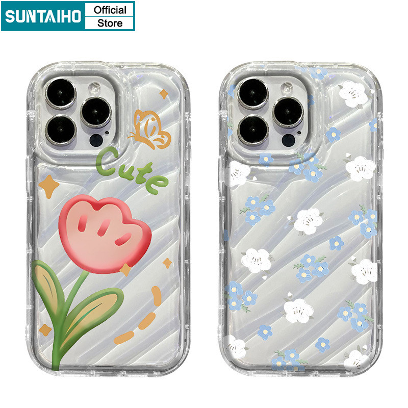 Suntaiho Aesthetic Elegantปลอกดอกไม้รูปแบบเคสโทรศัพท์สําหรับIphone 16 15 14 12 13 11 Pro Max IP 7 8 Plus Iphon X Xs XR Xs Max TPU Soft Premiumกันกระแทกปกหลัง