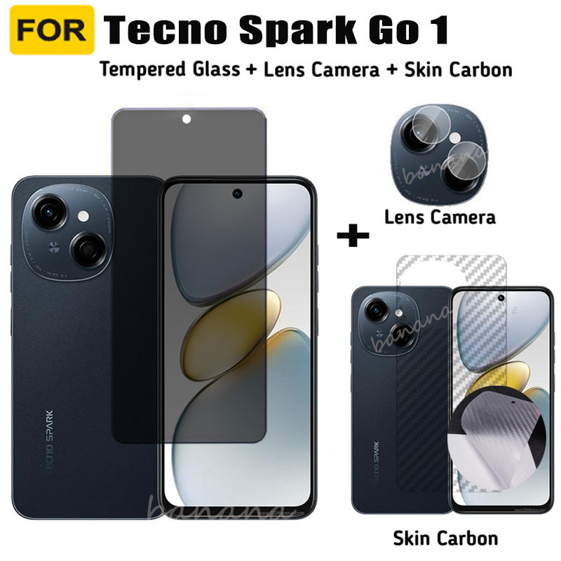 Tecno Spark Go 1 Anti-Spy กระจกนิรภัยสําหรับ Tecno Spark Go1 Go 2024 ตัวป้องกันหน้าจอความเป็นส่วนตัว 3 ใน 1 ฟิล์มคาร์บอนไฟเบอร์และตัวป้องกันกล้อง
