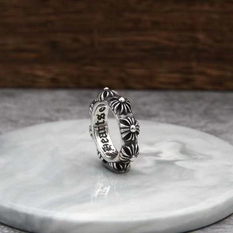 Street Wear ch Crowe Cross Ring Retro ins อินเทรนด์ผู้ชายผู้หญิงสําหรับคู่รักสไตล์เดียวกันแหวนคู่