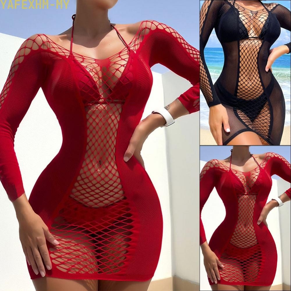 เดรส ชุดนอน ชุดว่ายน้ํา บิกินี่ Cover Up Bodystocking บอดี้สูท Fishnet