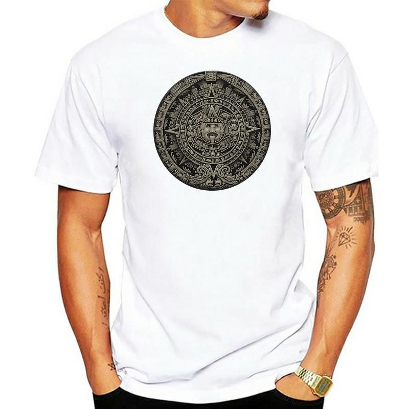 เสื้อยืดแขนสั้นฤดูร้อน Aztec ปฏิทิน Sun Stone เม็กซิกันศิลปะแกะสลัก Maya Mayans เสื้อยืด