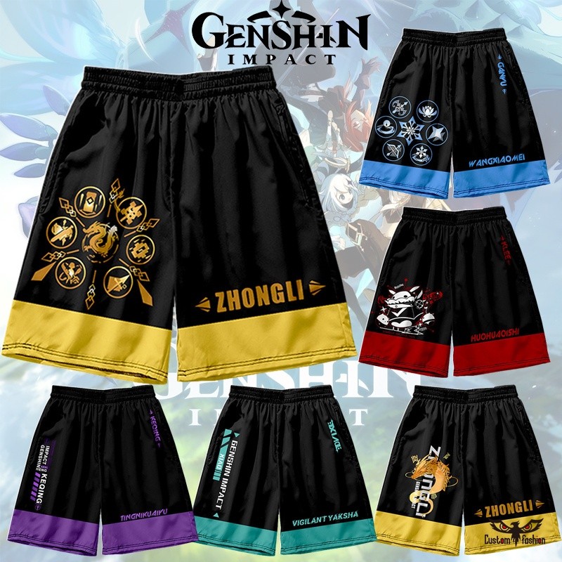 CustomFashionGenshin Impact Short Pants Mens Anime 3D Cosplay AMBER KEQING KLEE DILUC ZHONGLI GANYU 