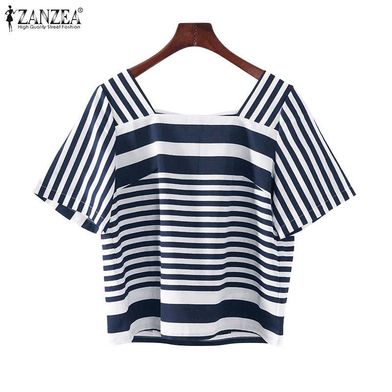 Zanzea เสื้อเบลาส์แขนสั้นคอเหลี่ยมลําลองสําหรับผู้หญิงเกาหลี