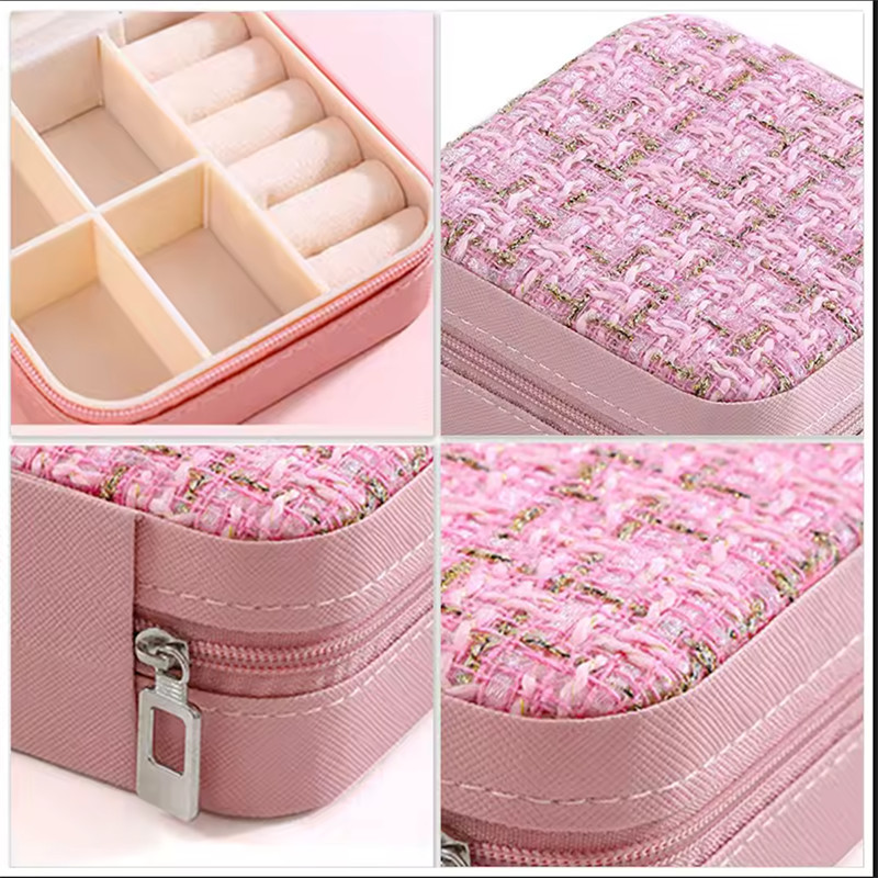 กล่องใส่เครื่องประดับกำมะหยี่ ออแกไนเซอร์ ของขวัญ แหวน ต่างหู ที่วางจอแสดงผล กล่องเก็บเครื่องประดับอัญมณี มีซิป - รูปที่ 4