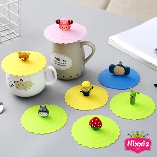 NIS ฝาปิดซิลิโคนถ้วยแก้ว ที่จับเป็นการ์ตูน ขนาด10cm นำกลับมาใช้ใหม่ได้ Cup Lid