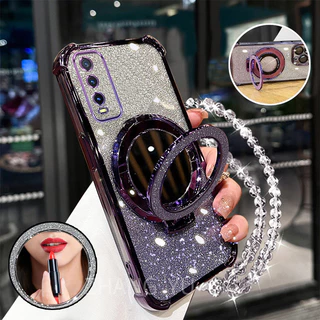 กันกระแทกเคสสําหรับ Vivo Y20 Y12S Y20S Y20i Y20A เคสโทรศัพท์ 3D ที่วางกระจกแต่งหน้าสร้อยข้อมือใหม่ softcase