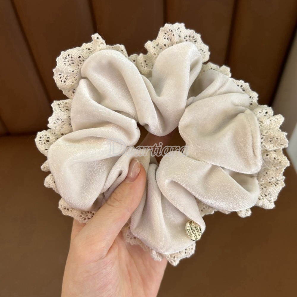 Retro French Court สไตล์ขนาดใหญ่ลําไส้ Hairband ลูกไม้ลูกไม้ Hairband ป้ายโลหะอุตสาหกรรมหนัก Maruko ผมตกแต่งเชือกผม