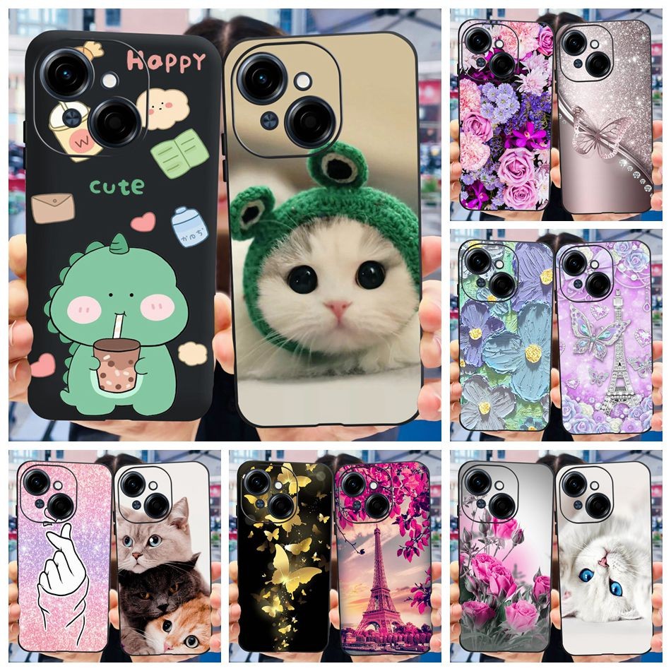 Tecno Spark Go 1 น่ารักไดโนเสาร์แมวทาสีปลอก Tecno Spark Go 2025 Go1 ซิลิโคนอ่อนนุ่มเคสโทรศัพท์ TPU
