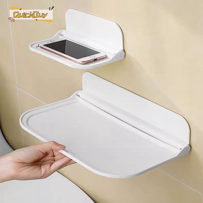 Quickbuy ติดผนังพับชั้นวางประหยัดพื้นที่ชั้นเก็บ Punch-ฟรีที่วางโทรศัพท์ Wifi Router ถาด Home Organizer ใหม่