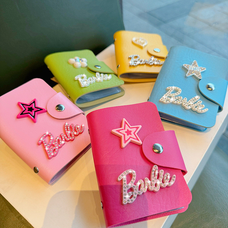 น่ารักตุ๊กตาบาร์บี้สีชมพูความจุขนาดใหญ่หนังกระเป๋าบัตรหลาย