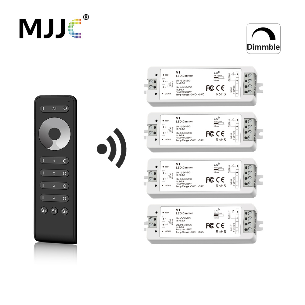 V1 LED Dimmer 12V 24V 36V RS1 4 โซนสีเดียว LED Strip Dimming ชุดไร้สาย Wifi 2.4G RF รีโมทคอนโทรล Push Switch Dimer