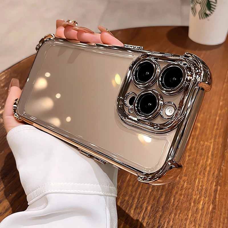 Electroplated anti drop เคสโทรศัพท์โปร่งใสสําหรับ iphone 16 12 13 14 15 Pro Max 15 16 plus ปลอกพร้อมกล้องป้องกันเต็มรูปแบบกันกระแทกกรณีแข็ง