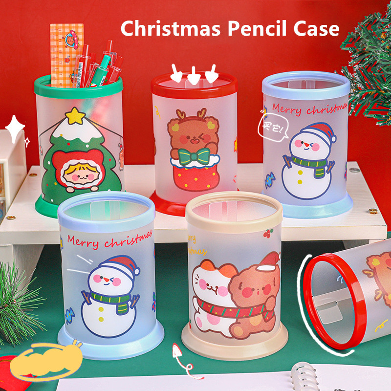 Creative Christmas รอบพับที่ถอดออกได้ดินสอ Barrel การ์ตูน Frosted ปากกากรณีโรงเรียน Office Props