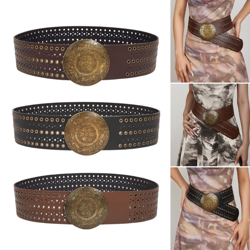 Whi Hot Girl Cowboy Waist Belt Metallic Wide Waist Belt for Jeans Dresses
