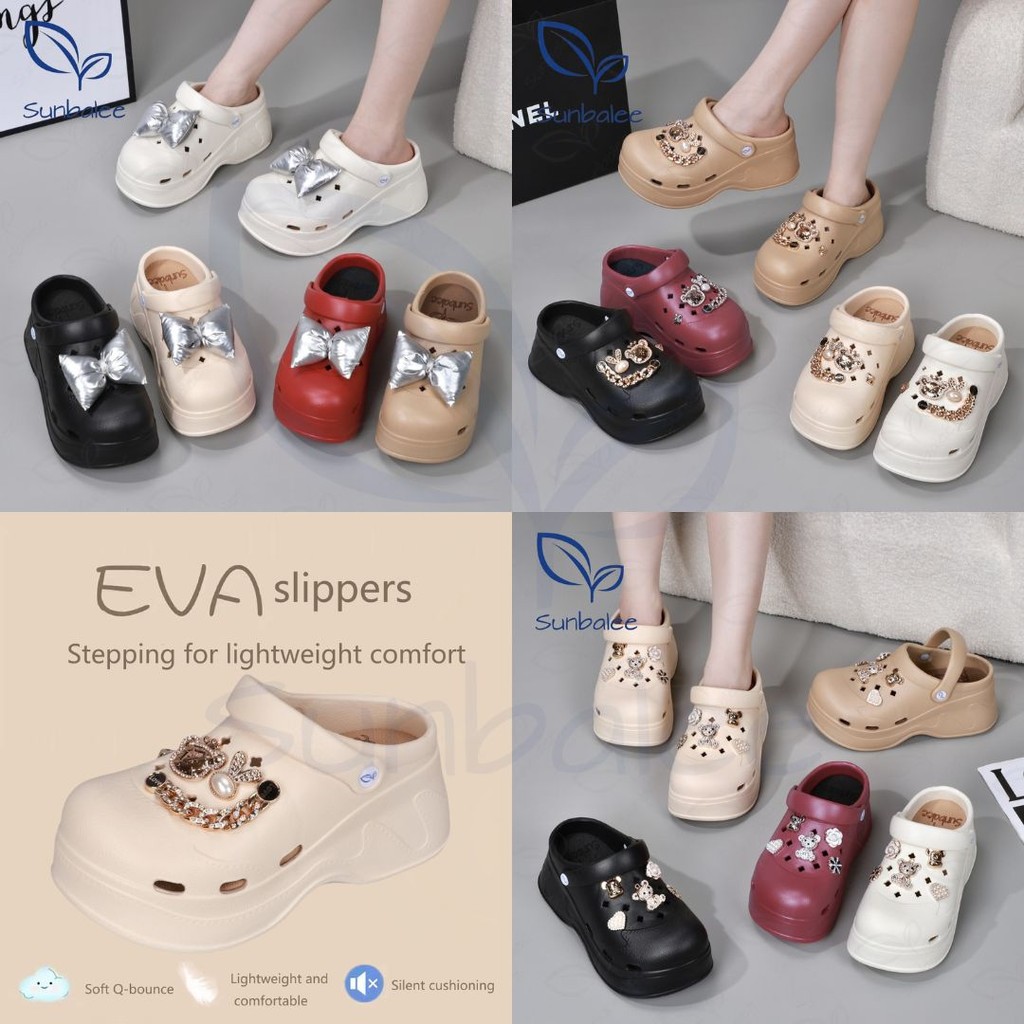 SUNBALEE SUN4968 รองเท้าหัวโต แบบสวม แถมตัวติด ส้นสูง 9 CM รองเท้ารัดส้น สำหรับผู้หญิง EVA สินค้าพร้อมส่ง