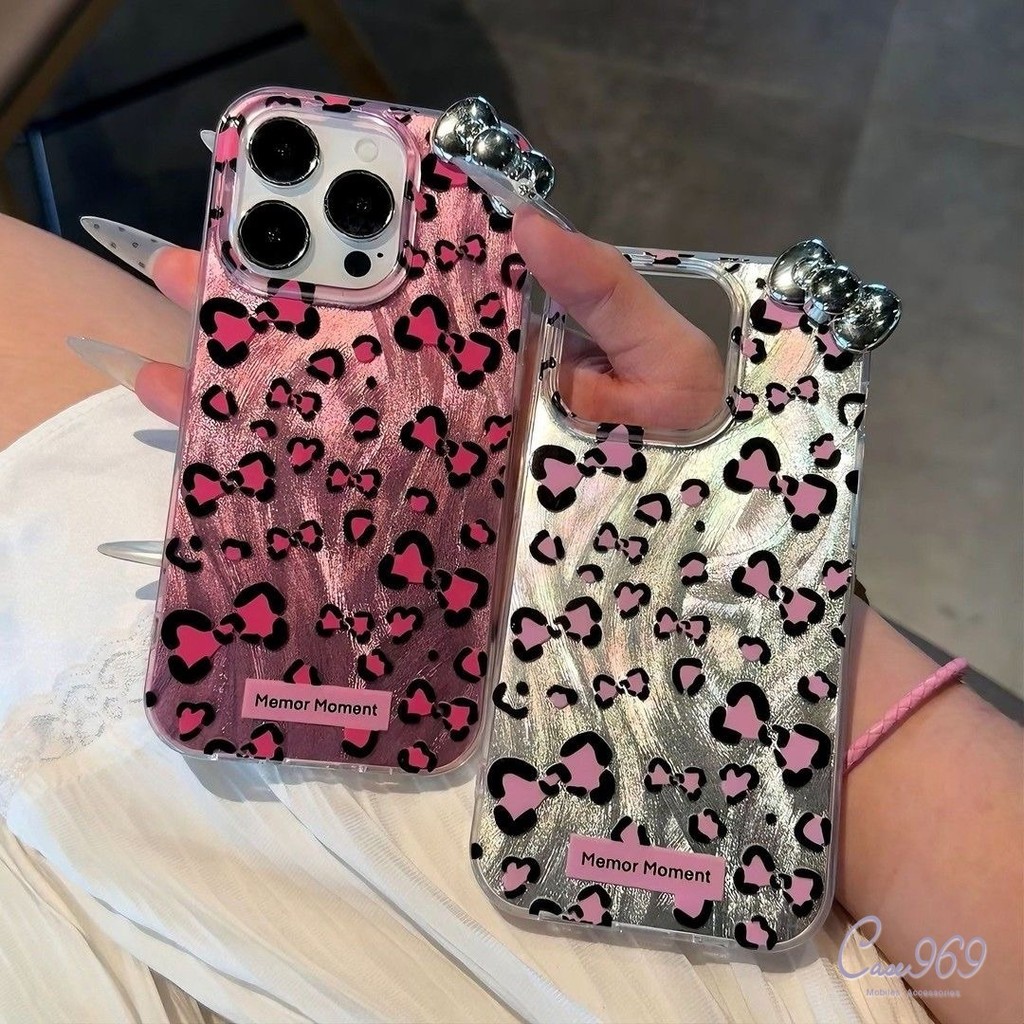 เคส VIVO Y12 Y02 Y20s Y22s Y11 Y02A Y12i Y30 Y17 Y21T Y22 Y20 Y18 Y36 Y21 Y03 Y50 Y17 โบว์ลายเสือดาวสีชมพูน่ารักและสบาย