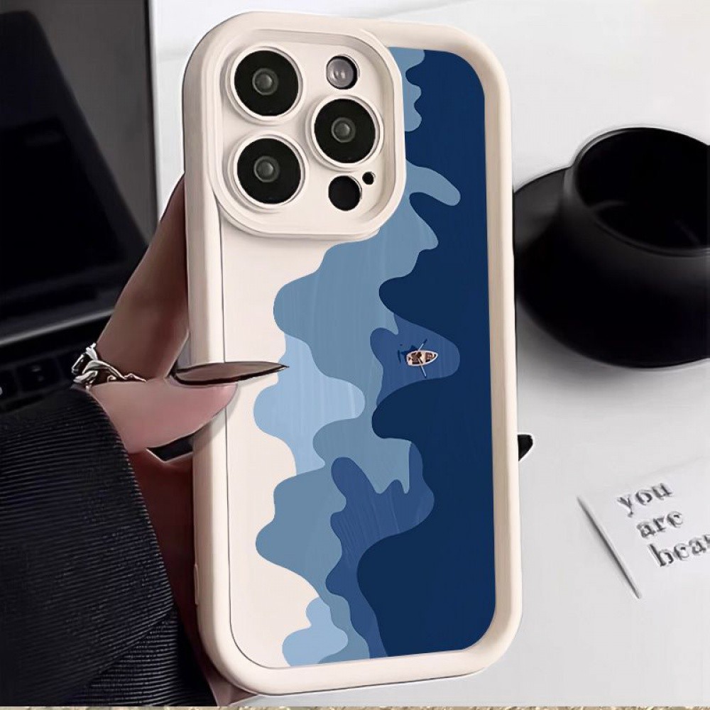 เรือขนาดเล็กในคลื่นเคสโทรศัพท์สําหรับiphone 16/ 15 /11/ 12/ 14/ 13 Pro Max/Mini 7/ 8 Plus Xs X Se 2020 กันกระแทกFrosted SoftซิลิโคนSky Eyeสี่เหลี่ยมคางหมูป้องกันกรณี