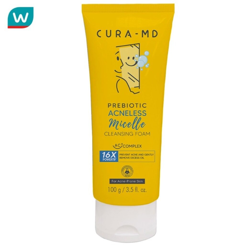 CURA-MD คูร่า เอ็มดี พรีไบโอติก แอคเน่เลส ไมเซลล์ คลีนซิ่ง โฟม 100 กรัม