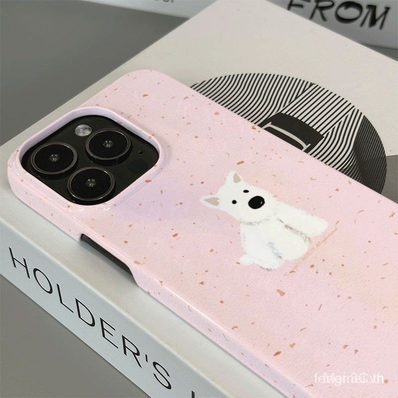 INS Foundation White Puppy iPhone Case ใช้งานร่วมกับ iPhone 12PROMAX 11pro 13 12 14 15 Pro โทรศัพท์ป้องกัน XR XS 7/8PLUS xsmax Hard Case 15 14 13 11 PROMAX glxh