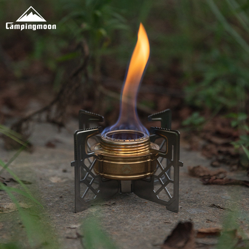 CAMPINGMOON AS-1เตาแอลกอฮอล์เดี่ยวอุปกรณ์ปิกนิกน้ำหนักเบากลางแจ้งเตาทองเหลืองเตาแอลกอฮอล์เหลวเตาแบบพกพาอุปกรณ์ปิกนิกอุปกรณ์ตั้งแคมป์