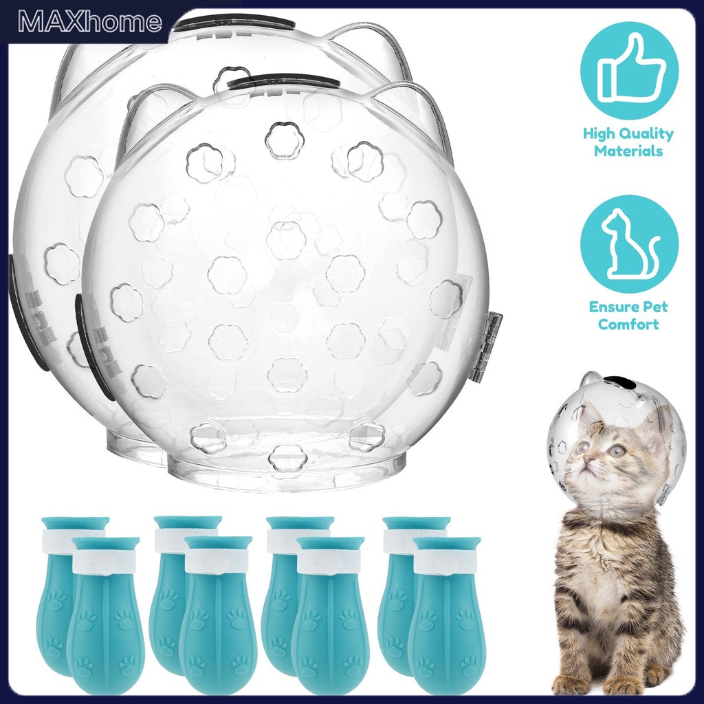 Cat Muzzle สําหรับ Grooming Breathable Cat Muzzle หมวกกันน็อคโปร่งใส Cat Space Hood หูรูปร่างออกแบบ 