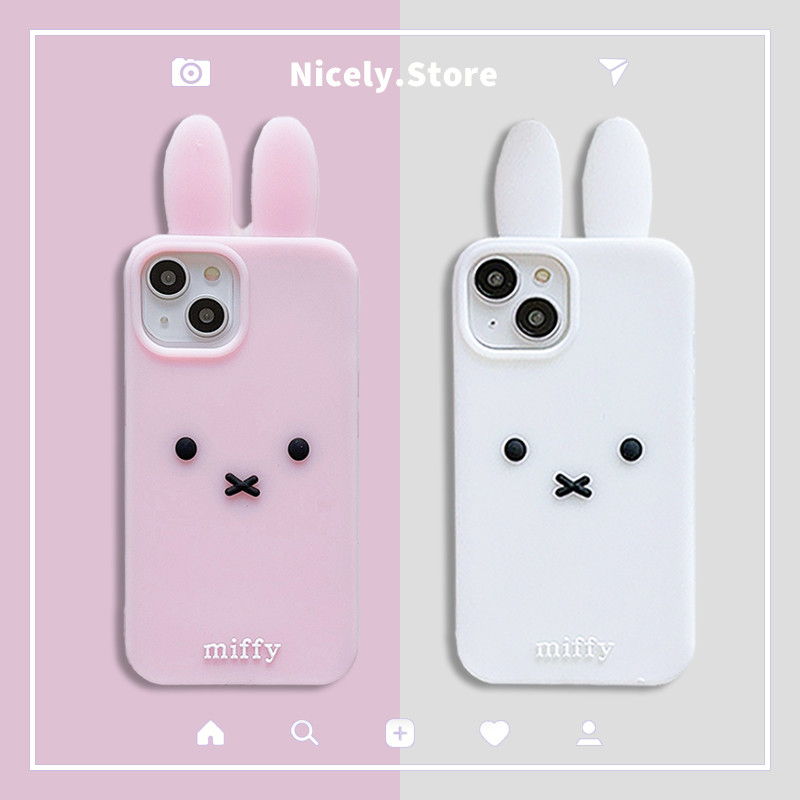 น่ารัก 3D Miffy กระต่ายซิลิโคนเคสโทรศัพท์สําหรับ iPhone 16 15 14 13 12 Pro Max 11 12Promax 13Pro Anti-drop Protection ปกอ่อน