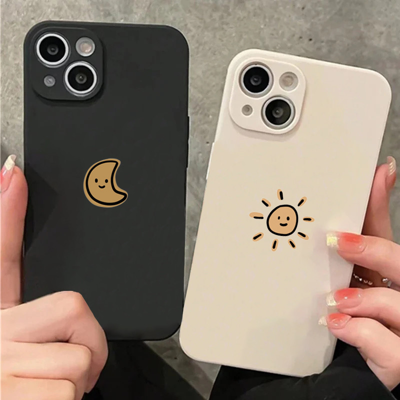 ปลอกนุ่มกันกระแทกสําหรับiphone 16 15 14 13 12 11 Pro Max XR X XS Max 14 15 7 8 Plus SE2 Miniน่ารักการ์ตูนSun Moonคู่เคสโทรศัพท์ซิลิโคน