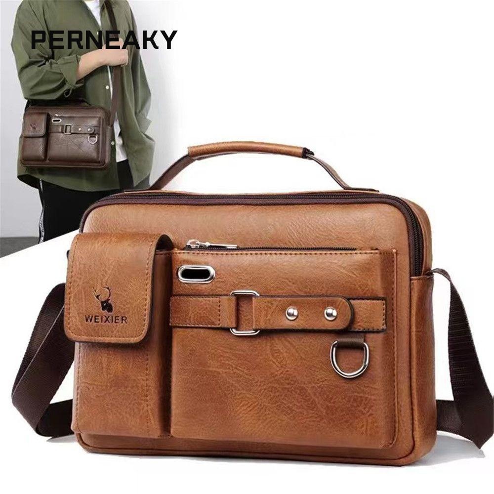 Perneaky กระเป๋าสะพายข้าง กระเป๋าถือแบบพกพา กระเป๋าเอกสารหนัง