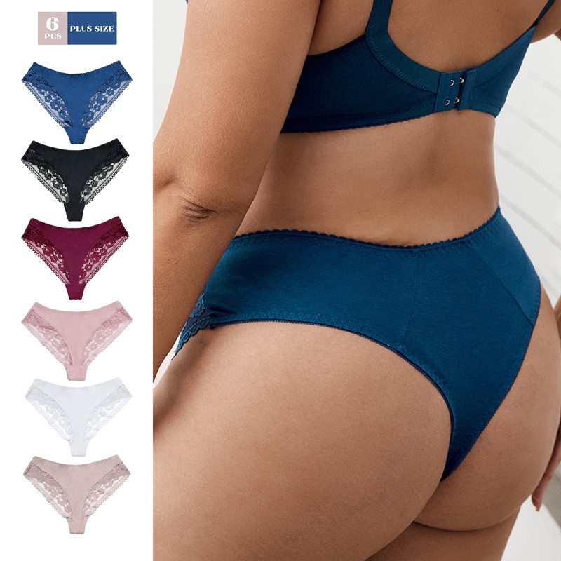 PARIFAIRY 6 ชิ้น/ล็อต Plus ขนาดกางเกงชุดผู้หญิงชุดชั้นในลูกไม้ชุด Ultra Thin Thongs 0XL 1XL 2XL 3XL 