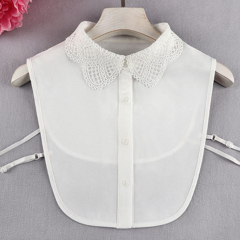 เสื้อเชิ้ตคอปกปลอมแมทช์ง่ายแบบใหม่เสื้อเชิ้ตคอปกปลอมผ้าชีฟองปักลายต่อต้านริ้วรอยสำหรับผู้หญิงแฟชั่นต