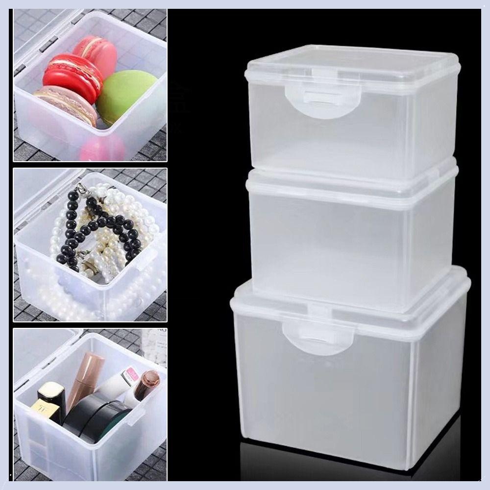 Tiomnv56 1 ชิ้น Storage ,รูปสี่เหลี่ยมผืนผ้าพร้อมฝาปิดกล่องเก็บ,โปร่งใสอเนกประสงค์พลาสติกขนาดเล็กคอนเทนเนอร์จัดเก็บเครื่องประดับที่คาดผม