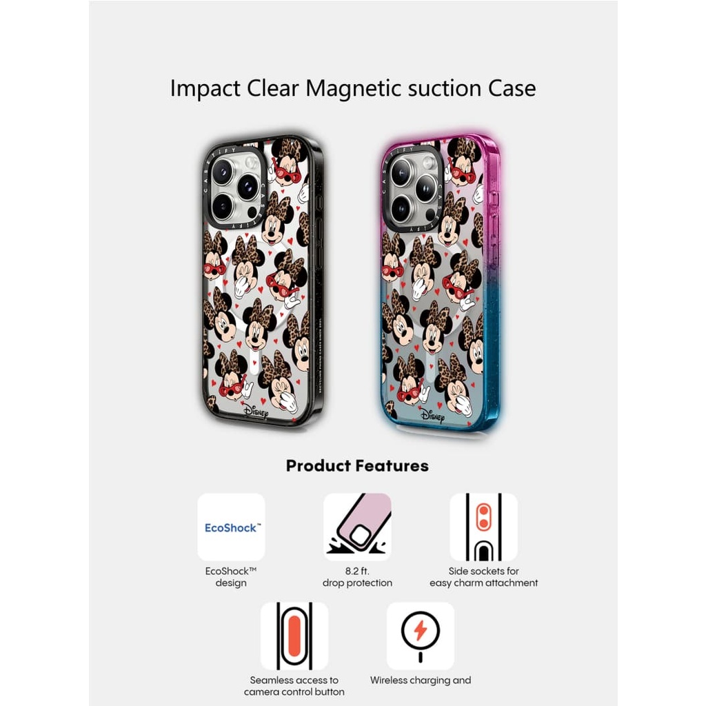 Casetify X Disney Minnie แม่เหล็กดูด Hard อะคริลิคด้านหลังสําหรับ Apple IPhone 12 13 14 15 16 Pro Max Plus พร้อมกล่อง