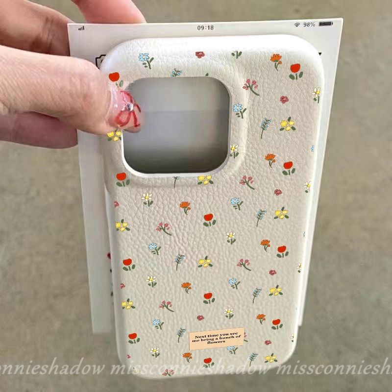 Romanceดอกไม้สดcandyสีdoodleสําหรับiphone 16 14 12 13 15 11 Pro Max 14 15 16 Plus 16Pro 15Pro 12Proหรูหราลิ้นจี่หนังผิวรู้สึกปกอ่อน
