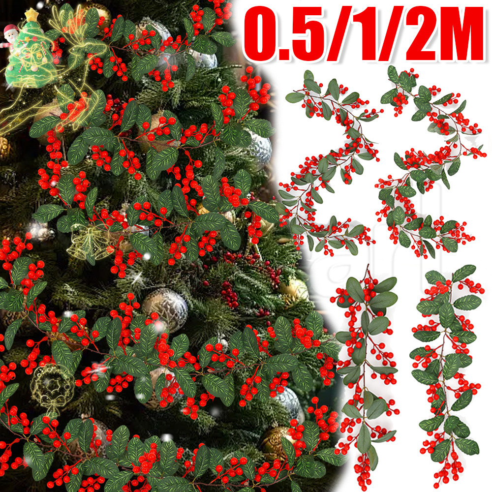 0.5/1/2m จําลองคริสต์มาส Berry Vine - เครื่องประดับแขวนต้นคริสต์มาส-คริสต์มาสประดิษฐ์ Red Berries สี