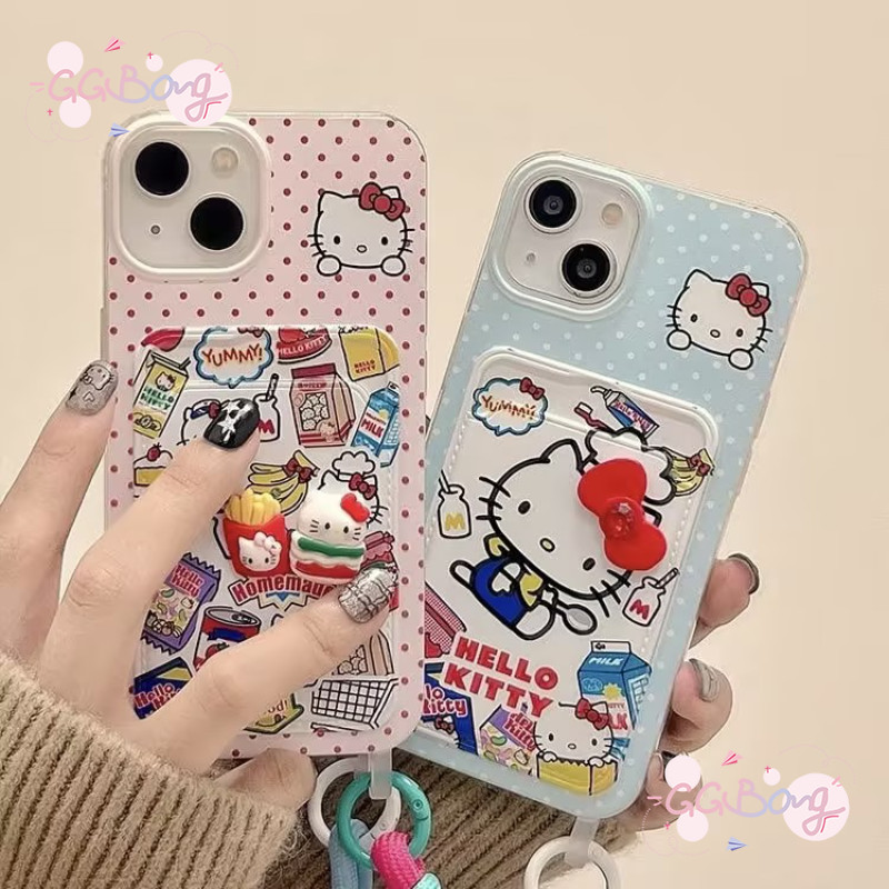 เคสใส่บัตร 3D Hello Kitty สายคล้องสองเส้น เคสไอโฟน11 16 7Plus XR 13 15 14 12 Pro Max 7 14 16 15 8 Plus X XS Max เคส