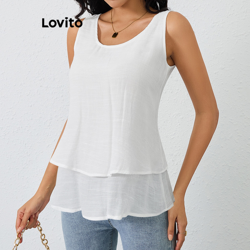 Lovito เสื้อเบลาส์ลำลองสองชั้นสำหรับผู้หญิง LBL17106