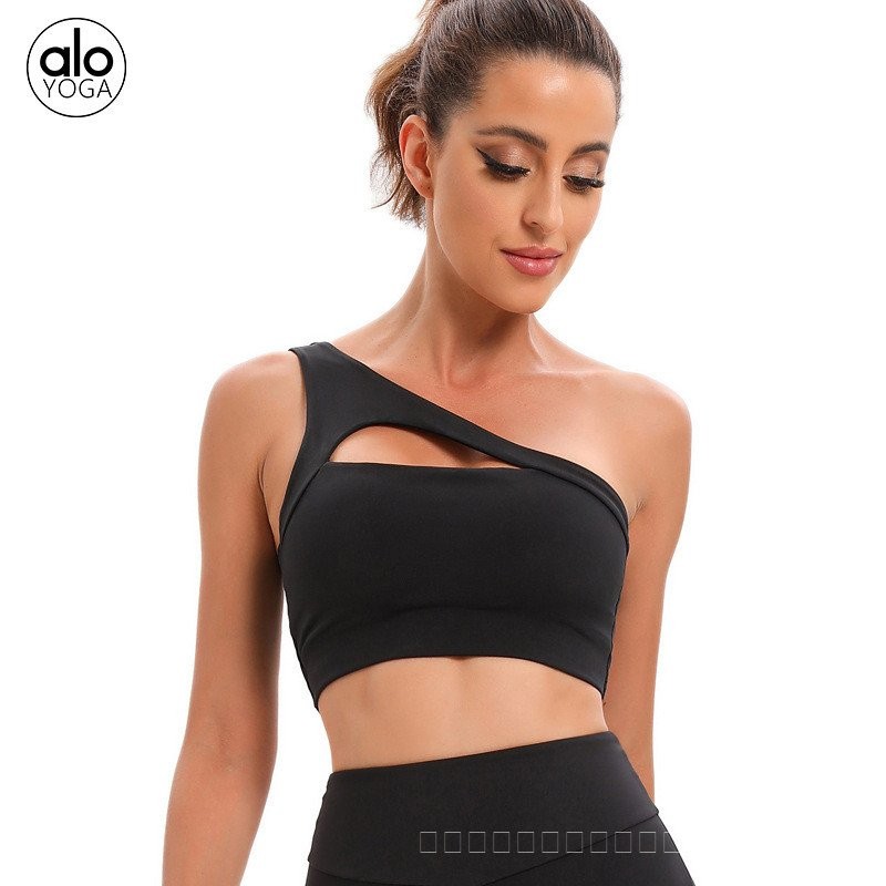 alo yoga , ชุดชั้นในเซ็กซี่กลวงไหล่เดียวเสื้อกั๊กผู้หญิงเปลือยหลังสวยกันกระแทกฟิตเนสชุดชั้นใน