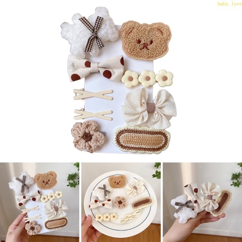 Blove * 9 ชิ้นชุดกิ๊บติดผมสาวชุดหมีกิ๊บติดผมสําหรับสาว Hairpin ผมน่ารัก Barrettes