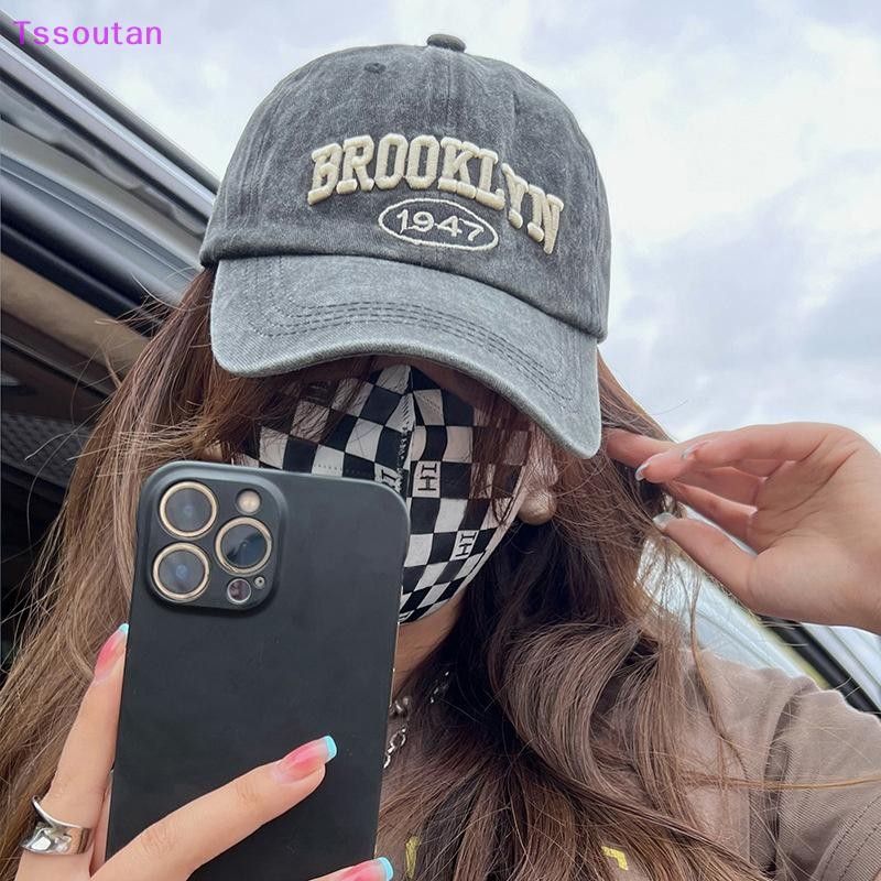 [TSST] Retro Brooklyn Letter เย็บปักถักร้อยเบสบอลหมวกฤดูใบไม้ผลิฤดูร้อนผู้ชายผู้หญิงผ้าฝ้ายปรับหมวกลําลอง Hip Hop Streetwear Sun หมวก TAN