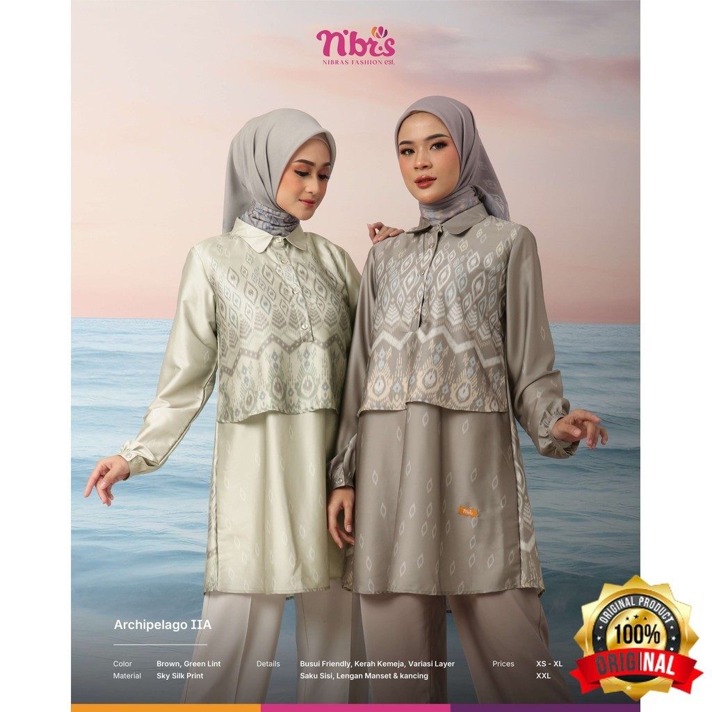 KEMEJA NNT - NIBRAS เสื้อซาติน Archipelago Iia วัสดุ Sky Silk พิมพ์หรูหราเรียบง่ายเสื้อเชิญคอปก