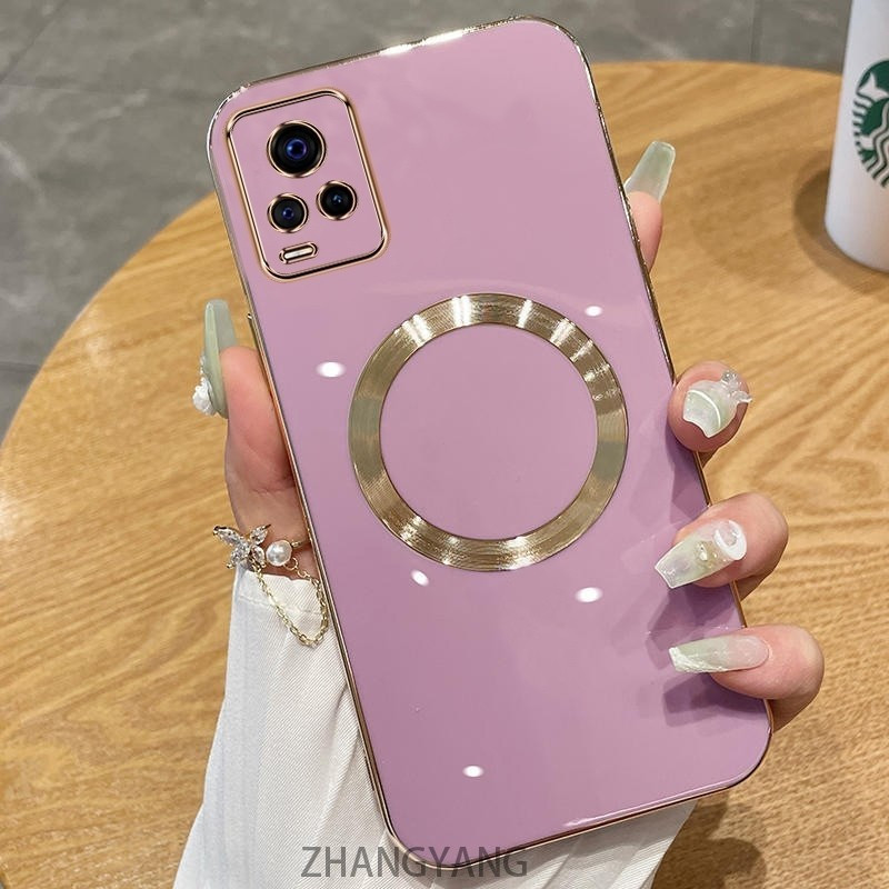 ปลอกสําหรับ vivo V20 V20 PRO กรณี Electroplated ซิลิโคน TPU เคสโทรศัพท์พร้อมแม่เหล็กดูดที่เรียบง่ายเคสนิ่มชุบ Squaer ขอบฝาครอบ - รูปที่ 4